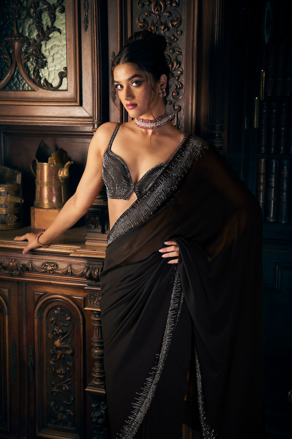 Seema Gujral - Black Crystal Georgette Saree