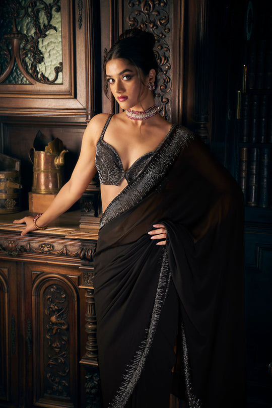 Seema Gujral - Black Crystal Georgette Saree