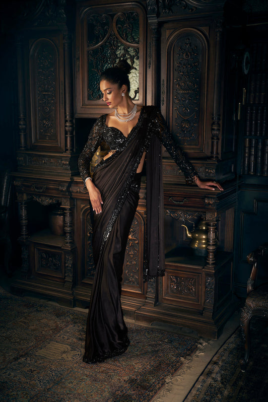 Seema Gujral - Black Draped Saree