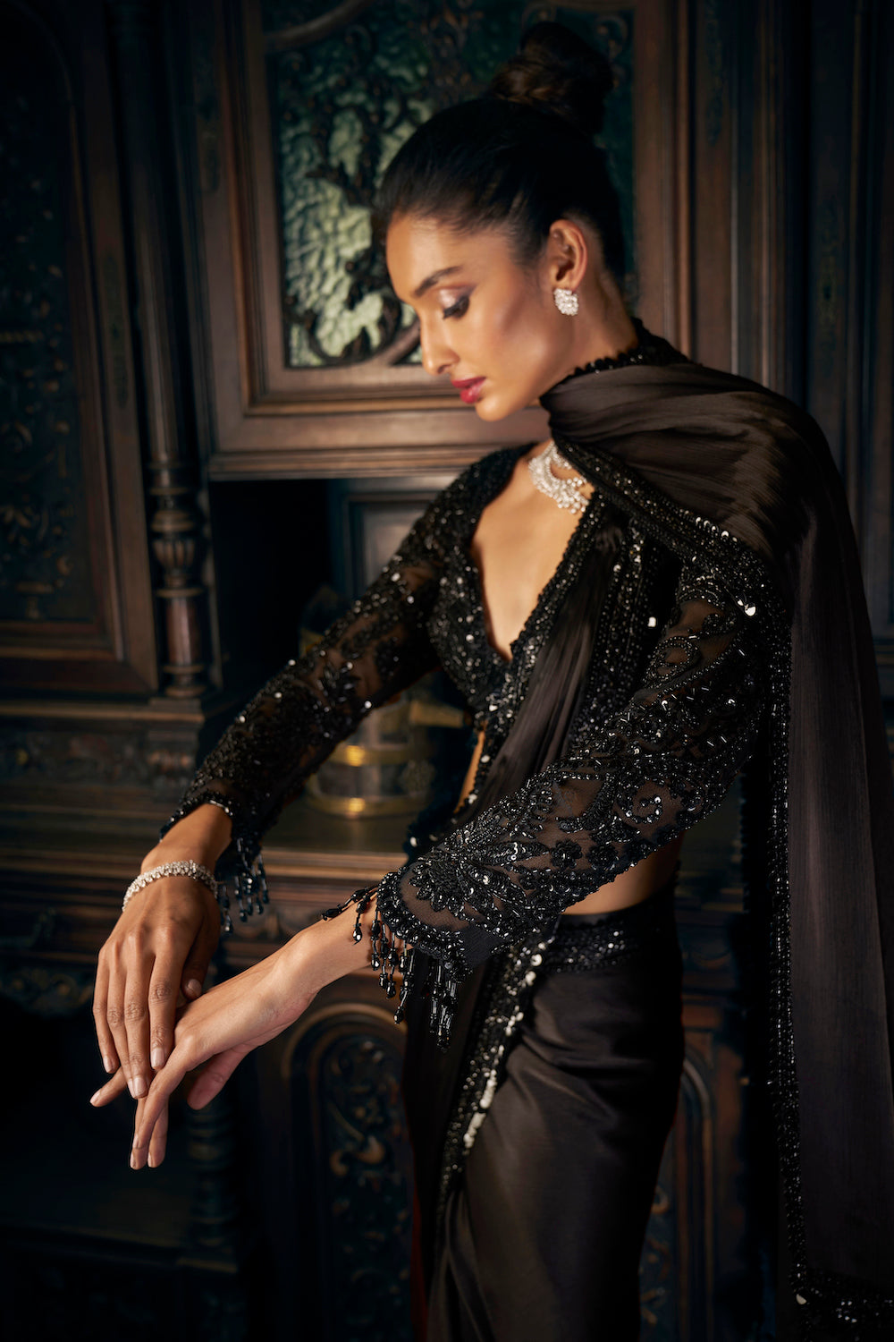 Seema Gujral - Black Draped Saree