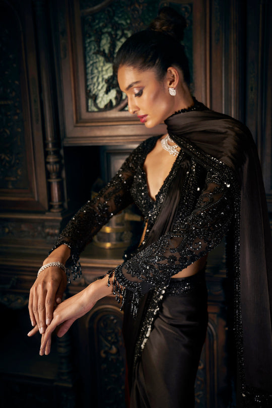 Seema Gujral - Black Draped Saree