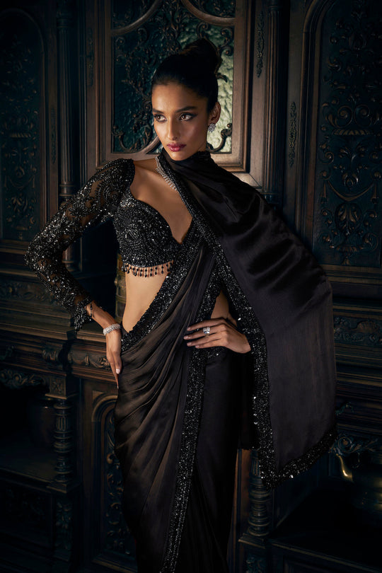 Seema Gujral - Black Draped Saree