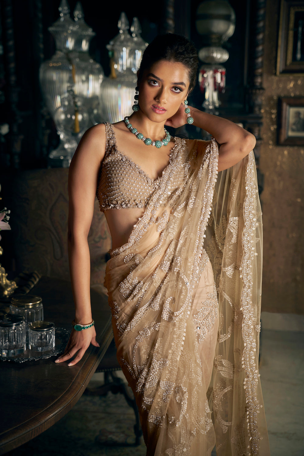 Seema Gujral - Slate Sequin Saree