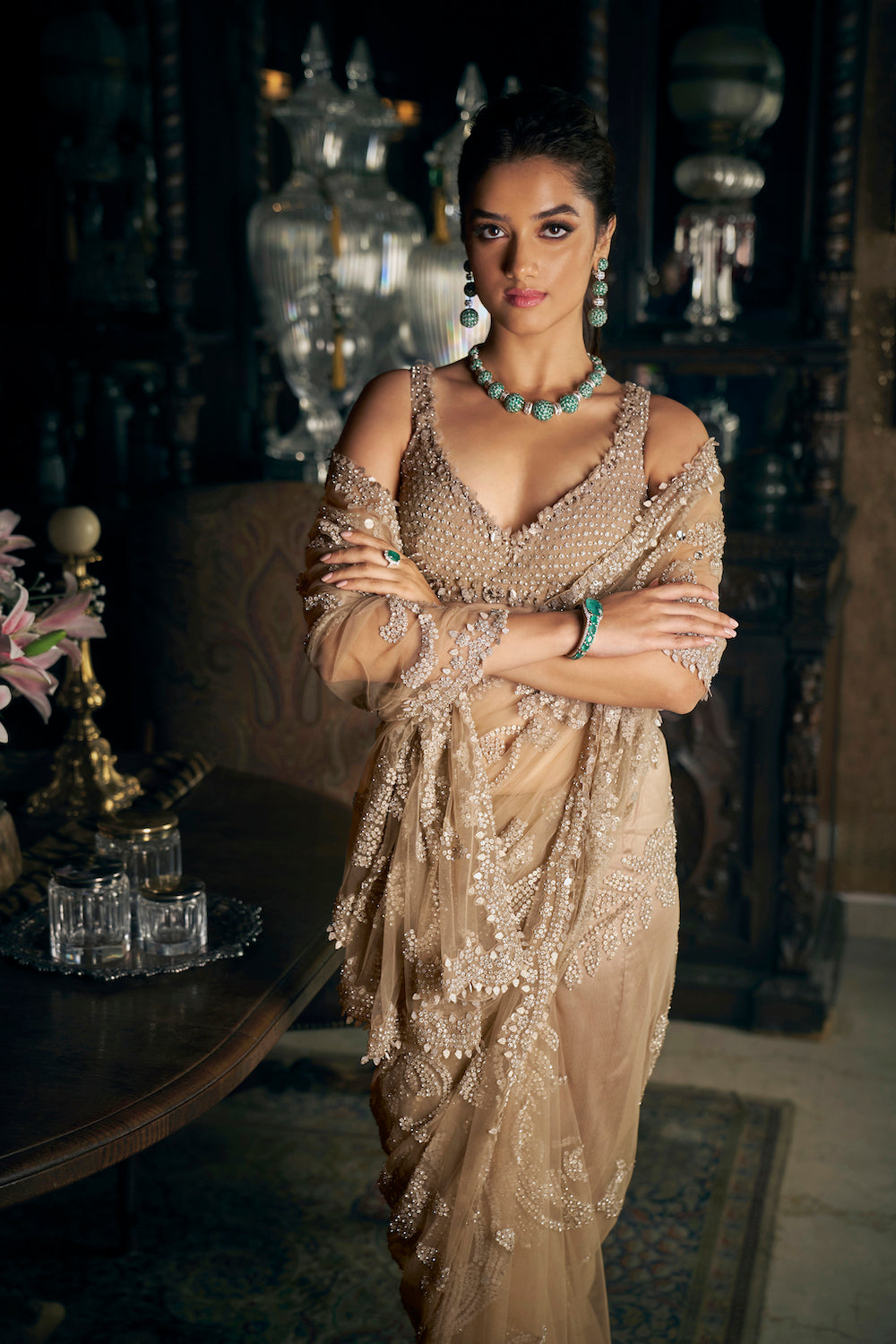 Seema Gujral - Slate Sequin Saree