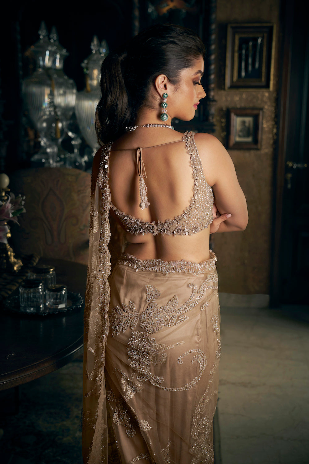 Seema Gujral - Slate Sequin Saree