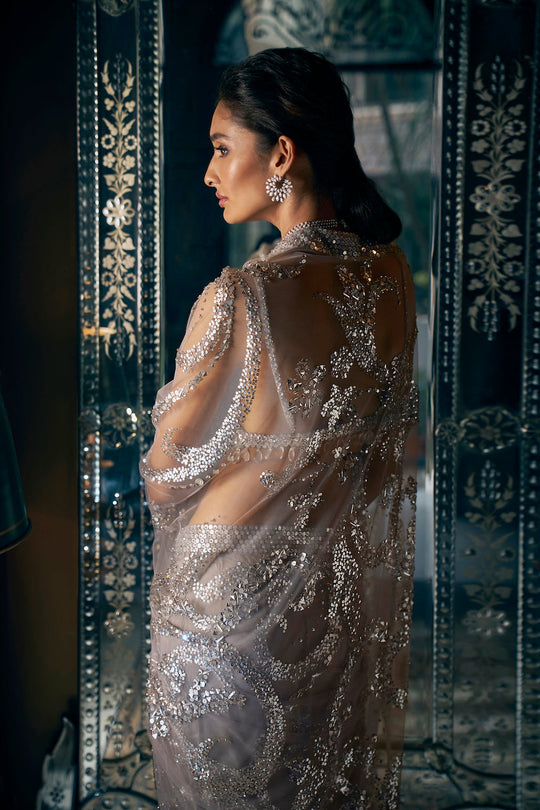 Seema Gujral - Steel Grey Sequin Saree