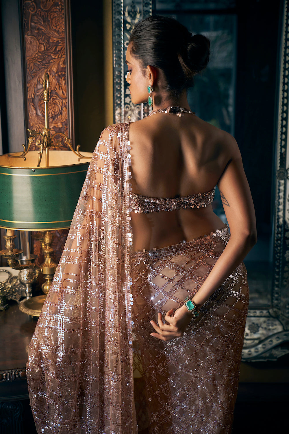 Seema Gujral - Coffee Brown Sequin Saree