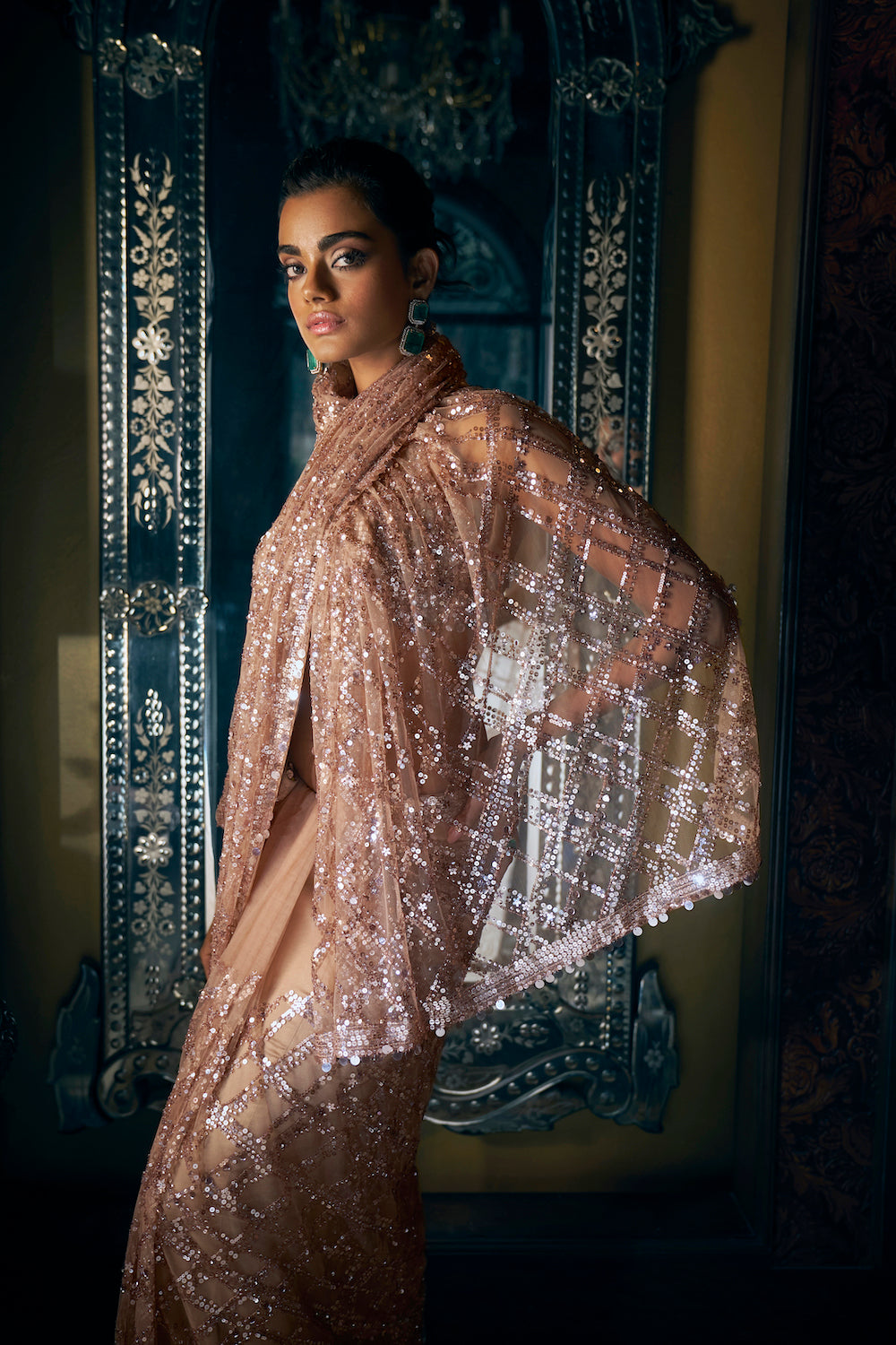 Seema Gujral - Coffee Brown Sequin Saree