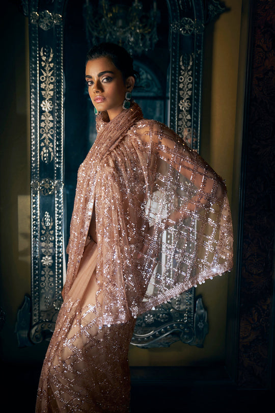 Seema Gujral - Coffee Brown Sequin Saree