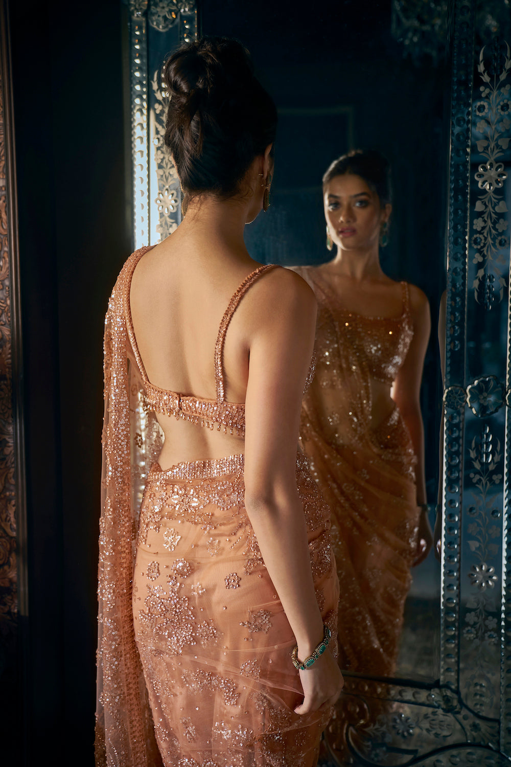 Seema Gujral - Copper Sequin Saree