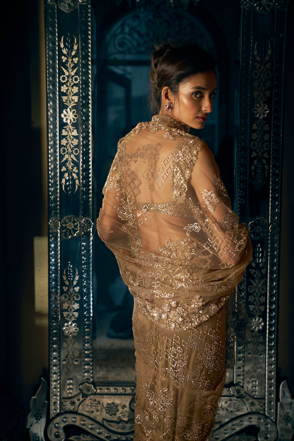 Seema Gujral - Antique Gold Sequin Saree