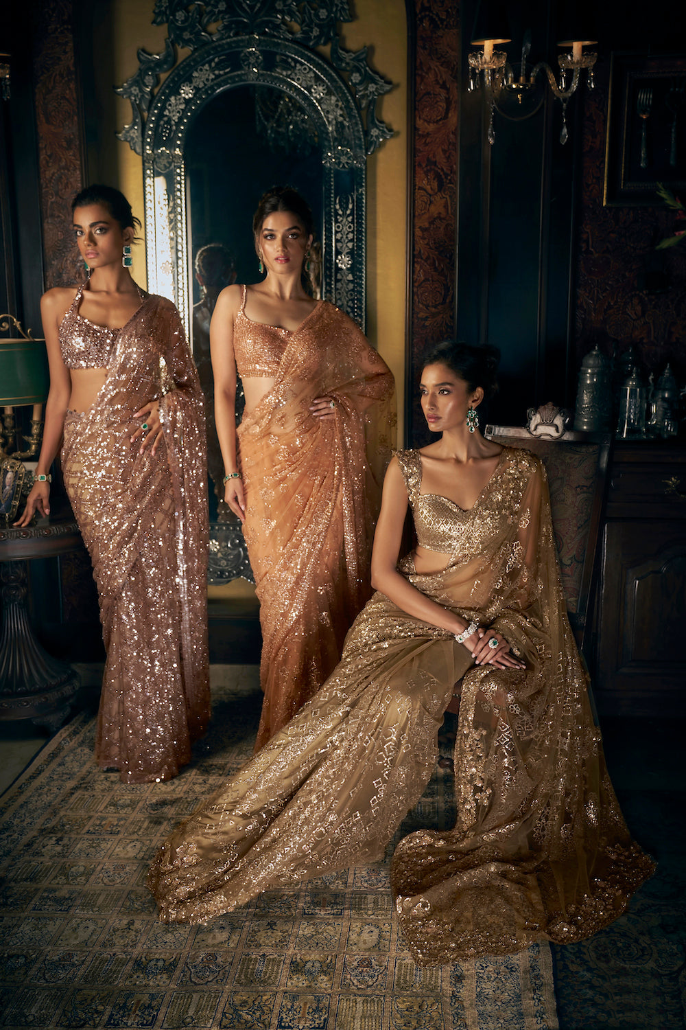 Seema Gujral - Antique Gold Sequin Saree