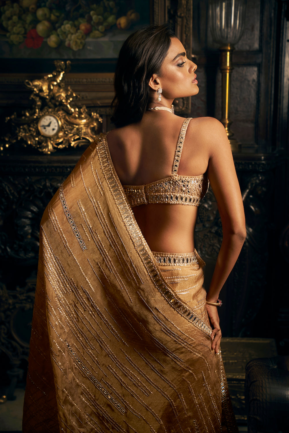 Seema Gujral - Gold Mirror Work Saree