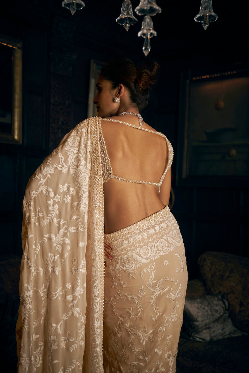 Seema Gujral - Nude Thread Work Saree