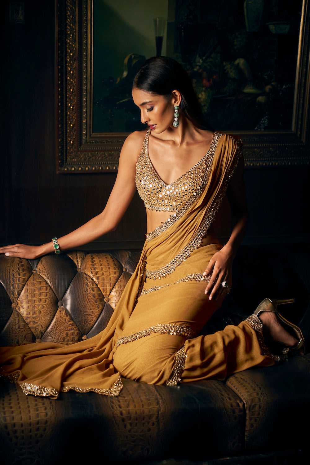 Seema Gujral - Gold Wrap Around Saree