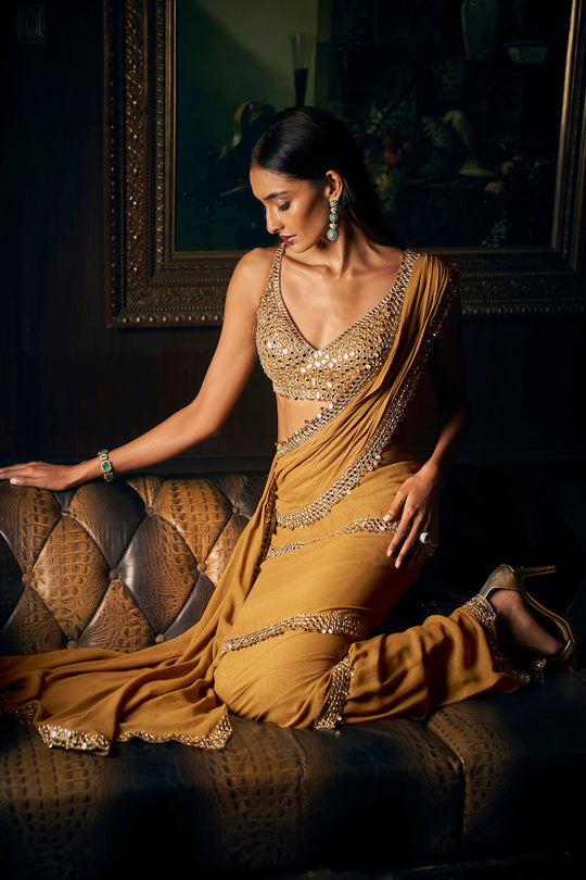 Seema Gujral - Gold Wrap Around Saree
