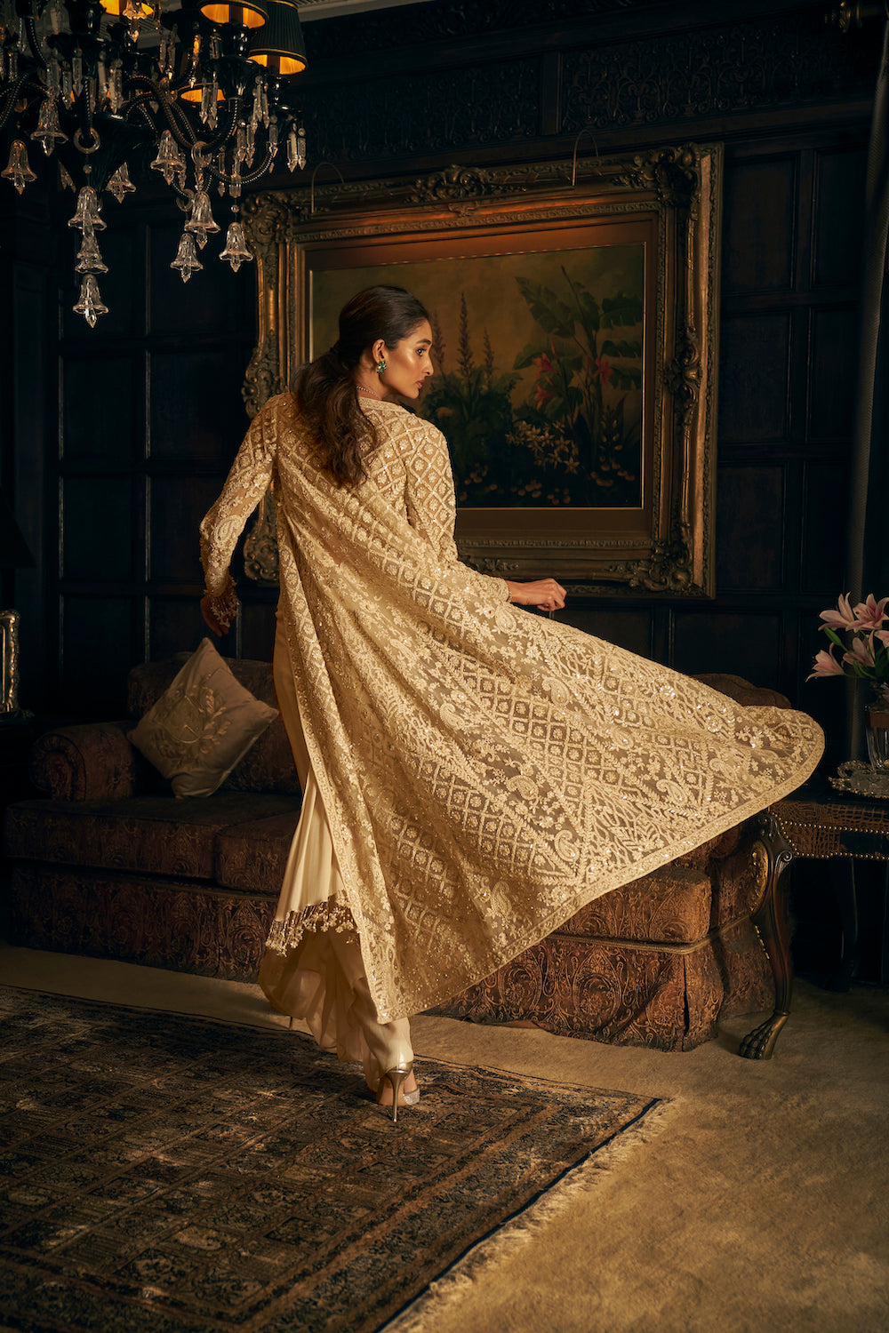 Seema Gujral - Nude Draped & Jacket Saree