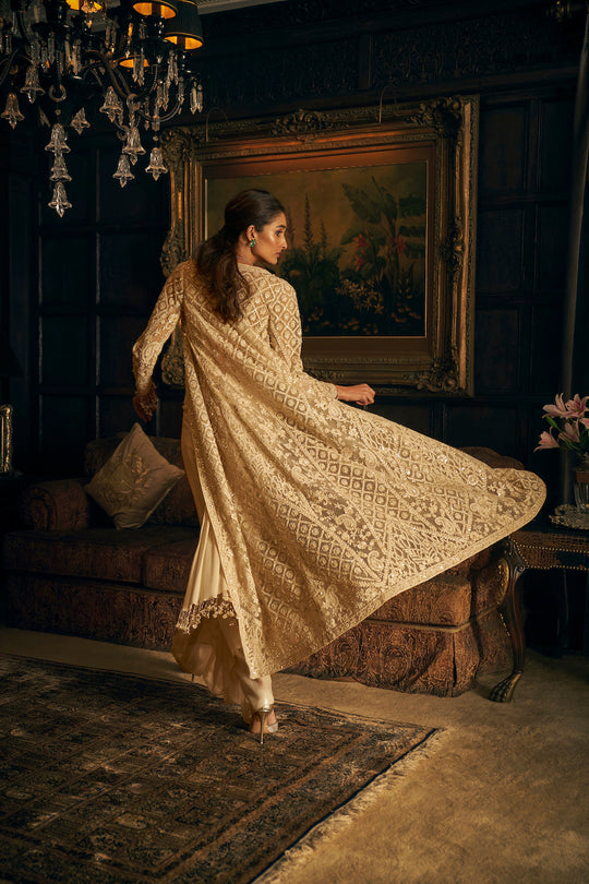 Seema Gujral - Nude Draped & Jacket Saree