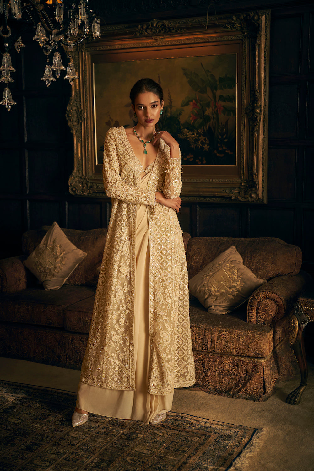 Seema Gujral - Nude Draped & Jacket Saree