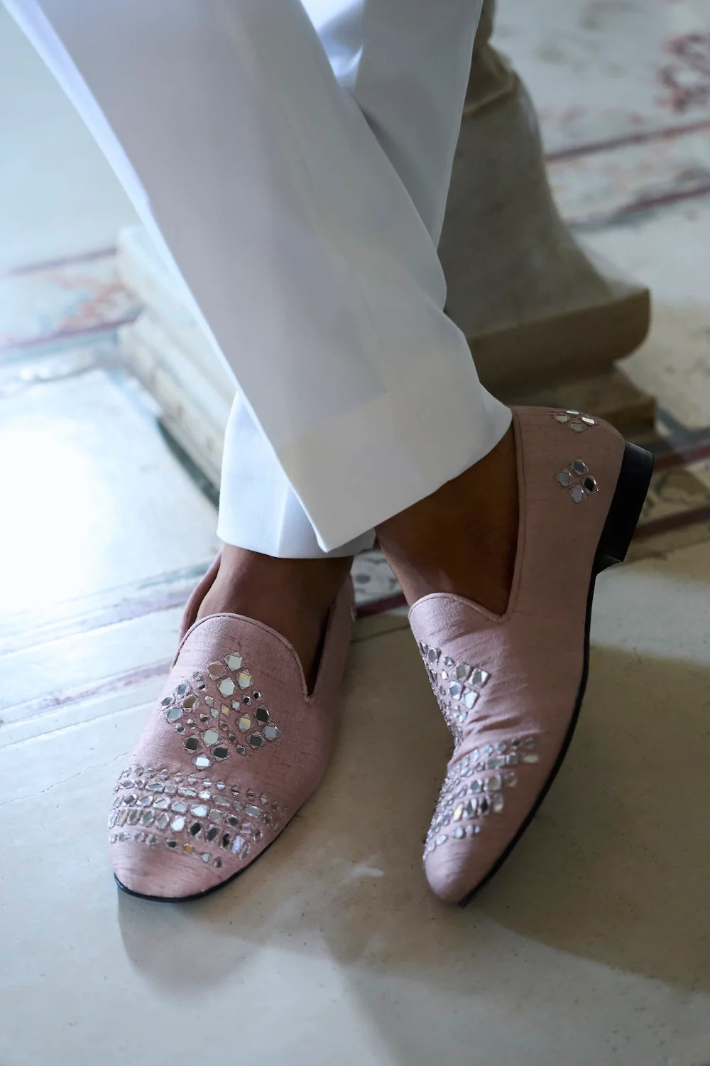 Seema Gujral - Rose Gold Mirror Work Open Jacket Set