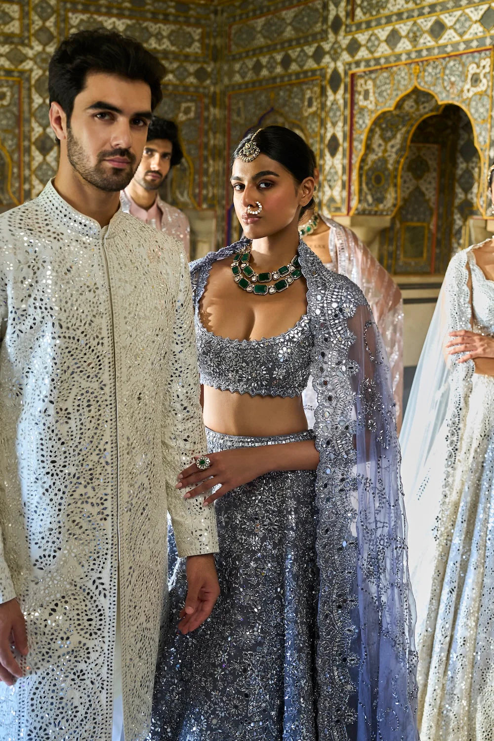 Seema Gujral - Ivory Mirror Work Sherwani Set