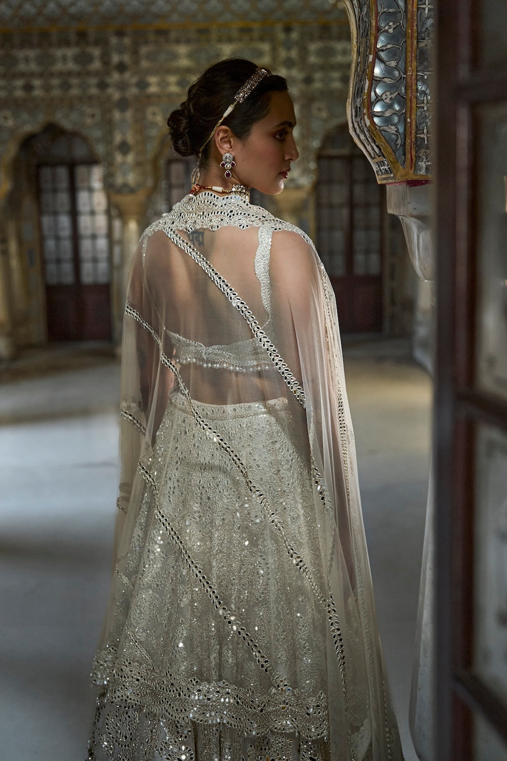 Seema Gujral - Ivory Mirror Work Lehenga Set