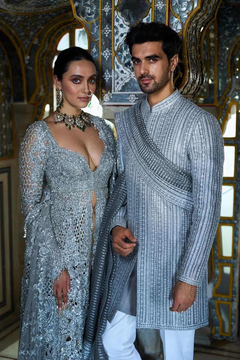 Seema Gujral - Slate Grey Dori Sherwani Set