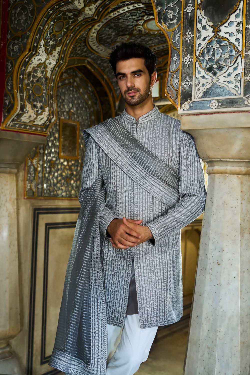 Seema Gujral - Slate Grey Dori Sherwani Set