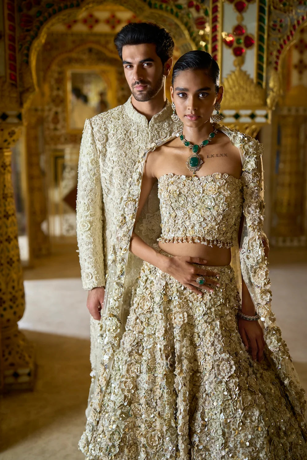 Seema Gujral - Vintage Ivory Three-Dimensional Sherwani Set