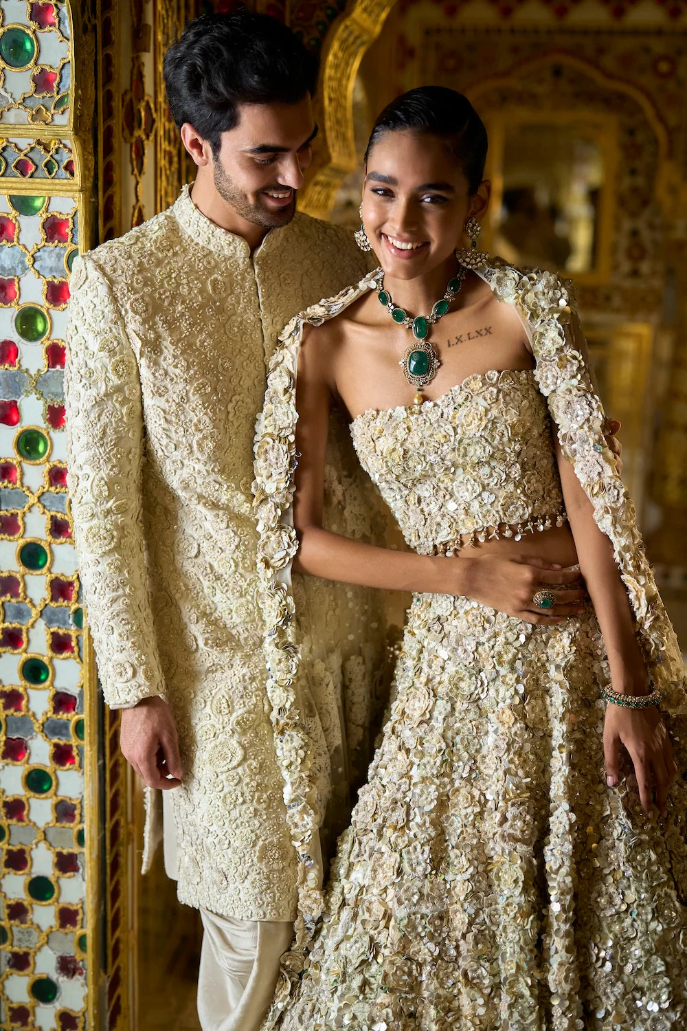 Seema Gujral - Vintage Ivory Three-Dimensional Sherwani Set