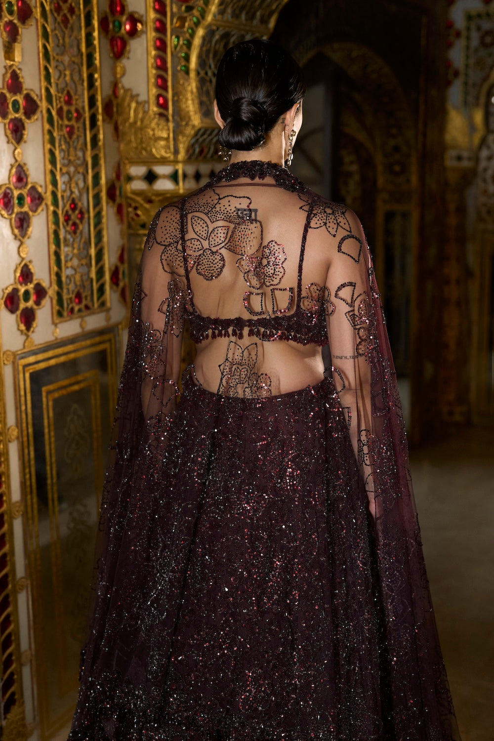 Seema Gujral - Wine Sequin Lehenga Set