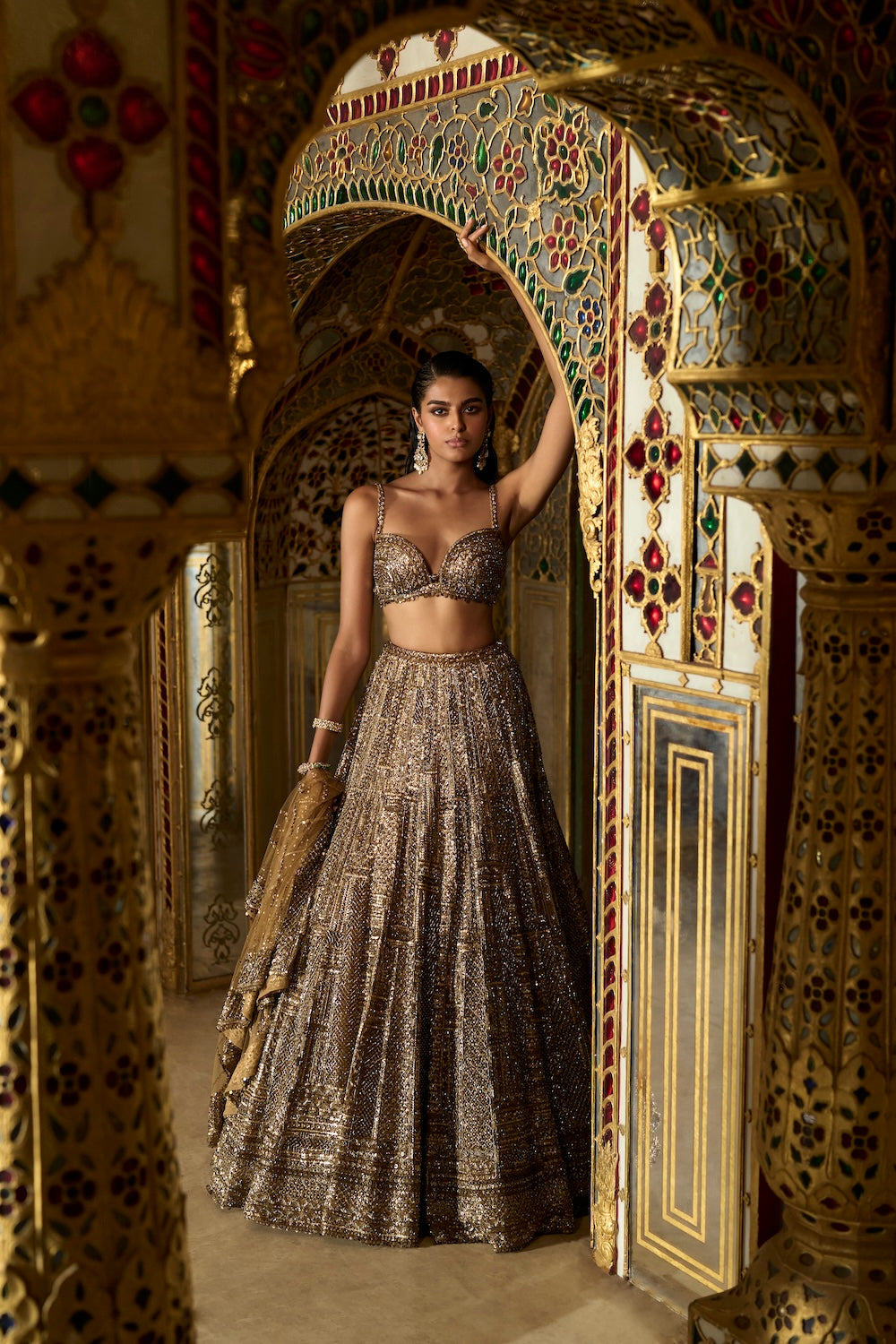 Seema Gujral - Antique Gold Sequin Lehenga Set