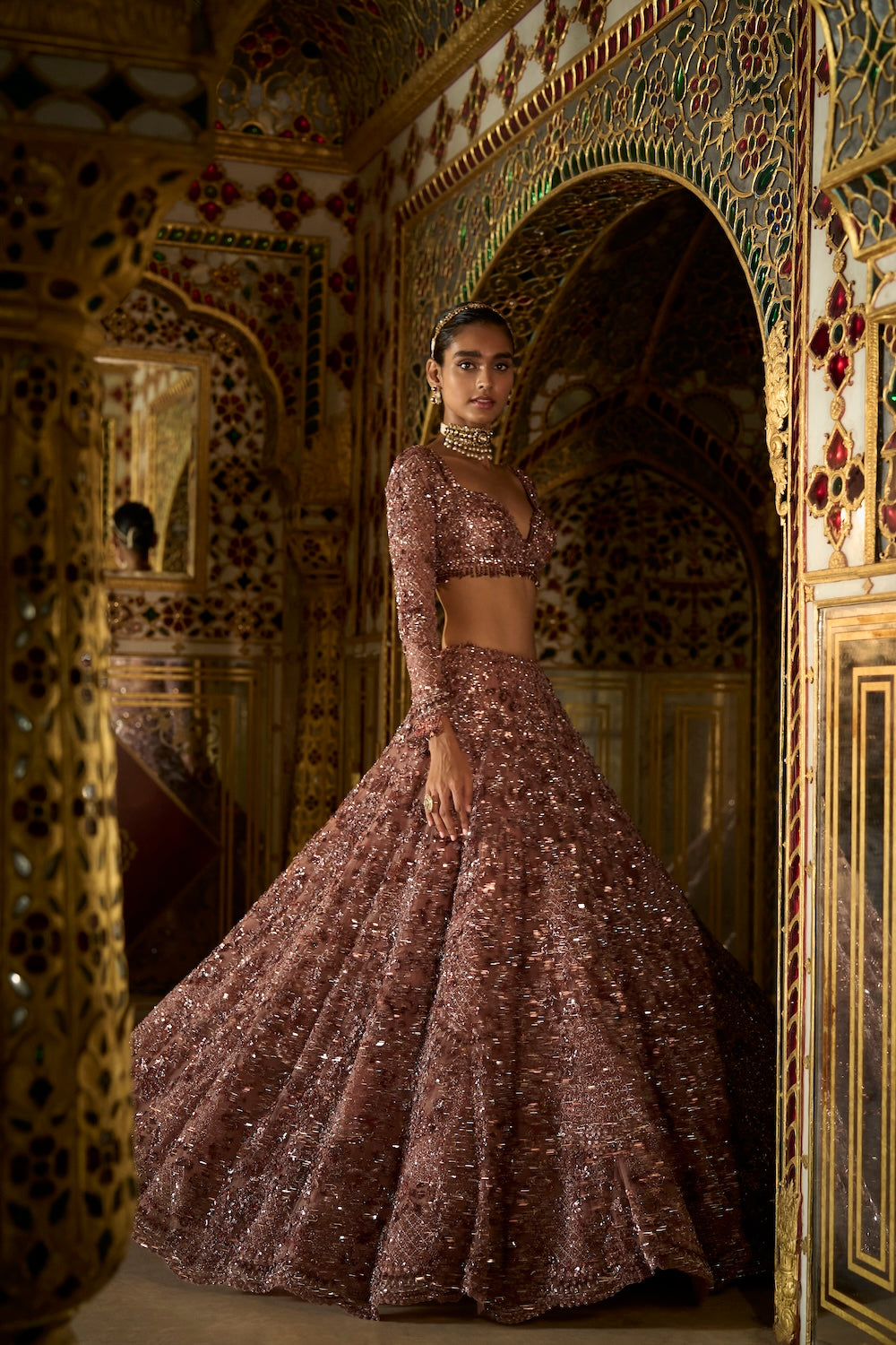 Seema Gujral - Plum Crystal Lehenga Set