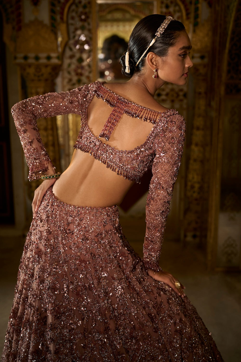 Seema Gujral - Plum Crystal Lehenga Set