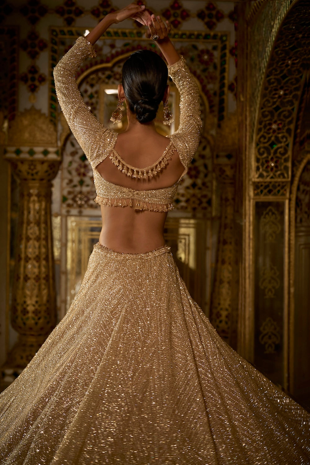 Seema Gujral - Gold Sequin Lehenga Set