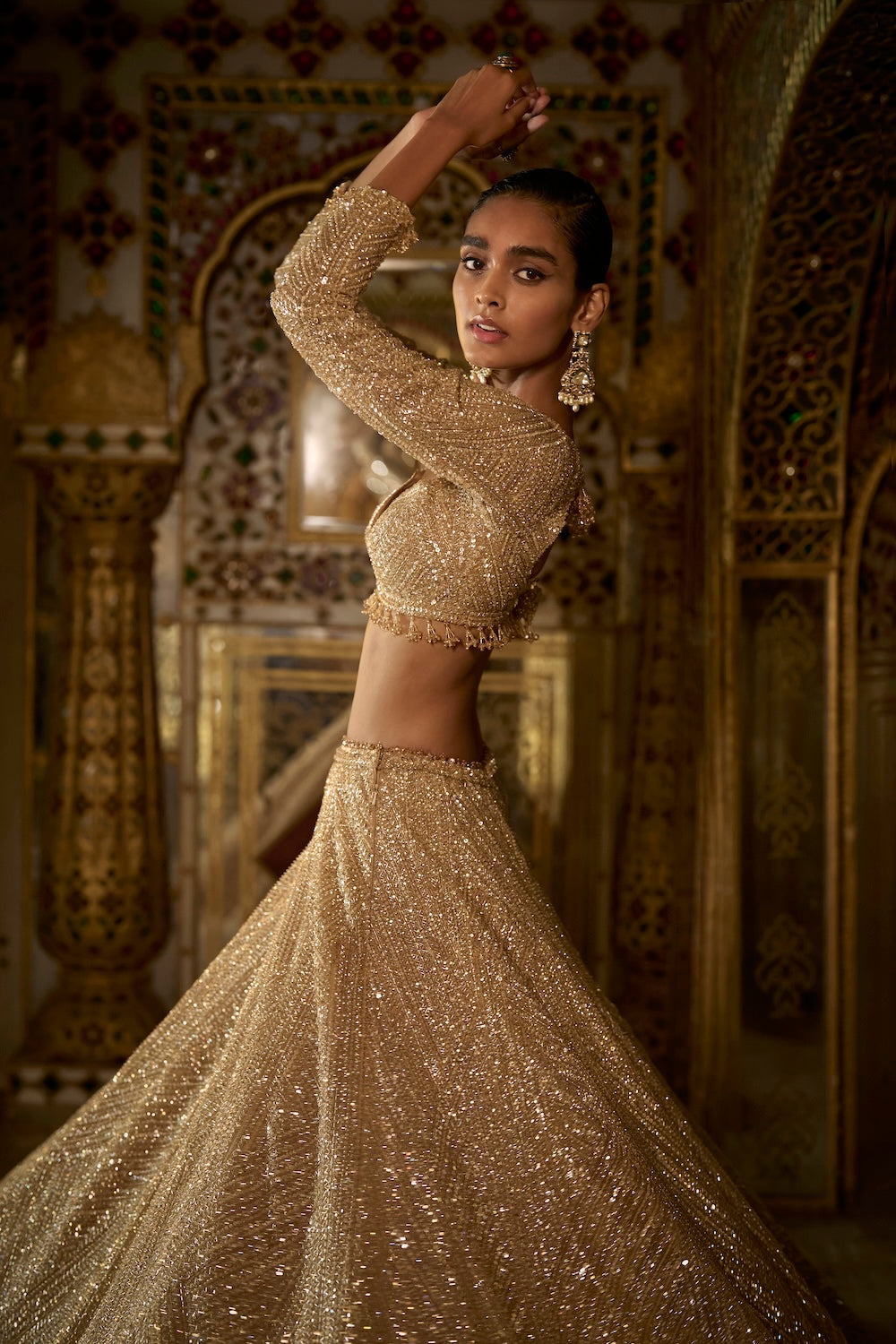 Seema Gujral - Gold Sequin Lehenga Set