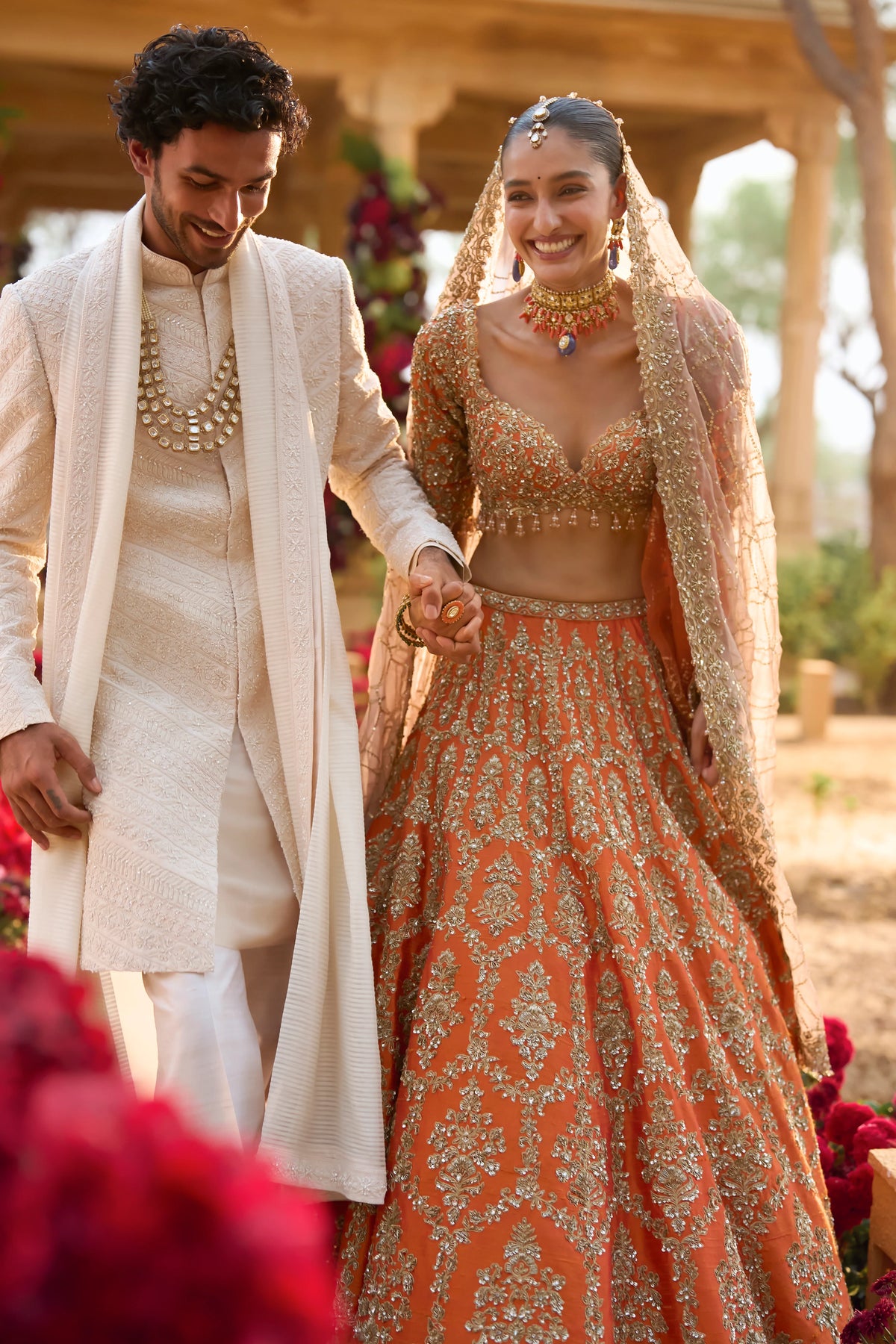 Seema Gujral - Cream Pearl Sherwani Set