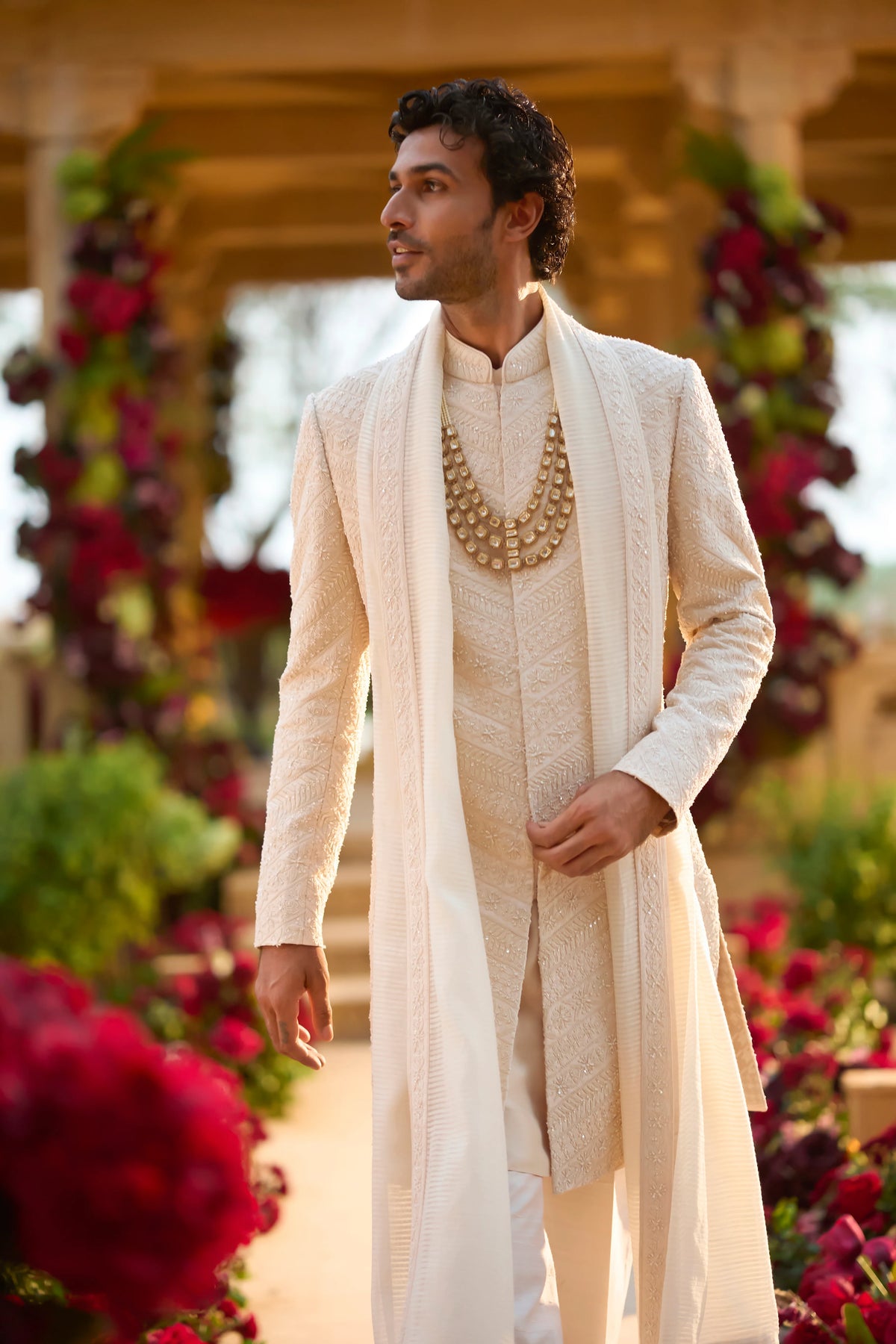 Seema Gujral - Cream Pearl Sherwani Set