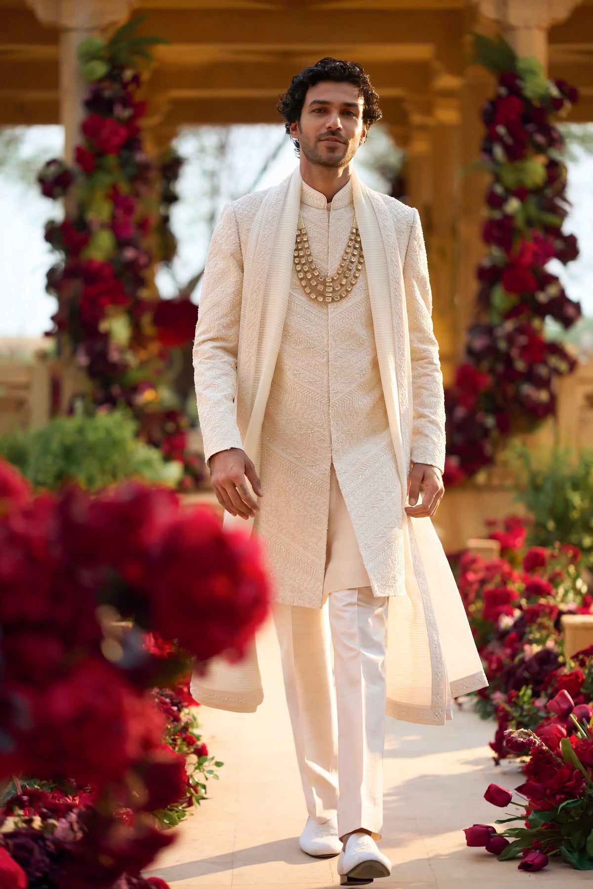 Seema Gujral - Cream Pearl Sherwani Set