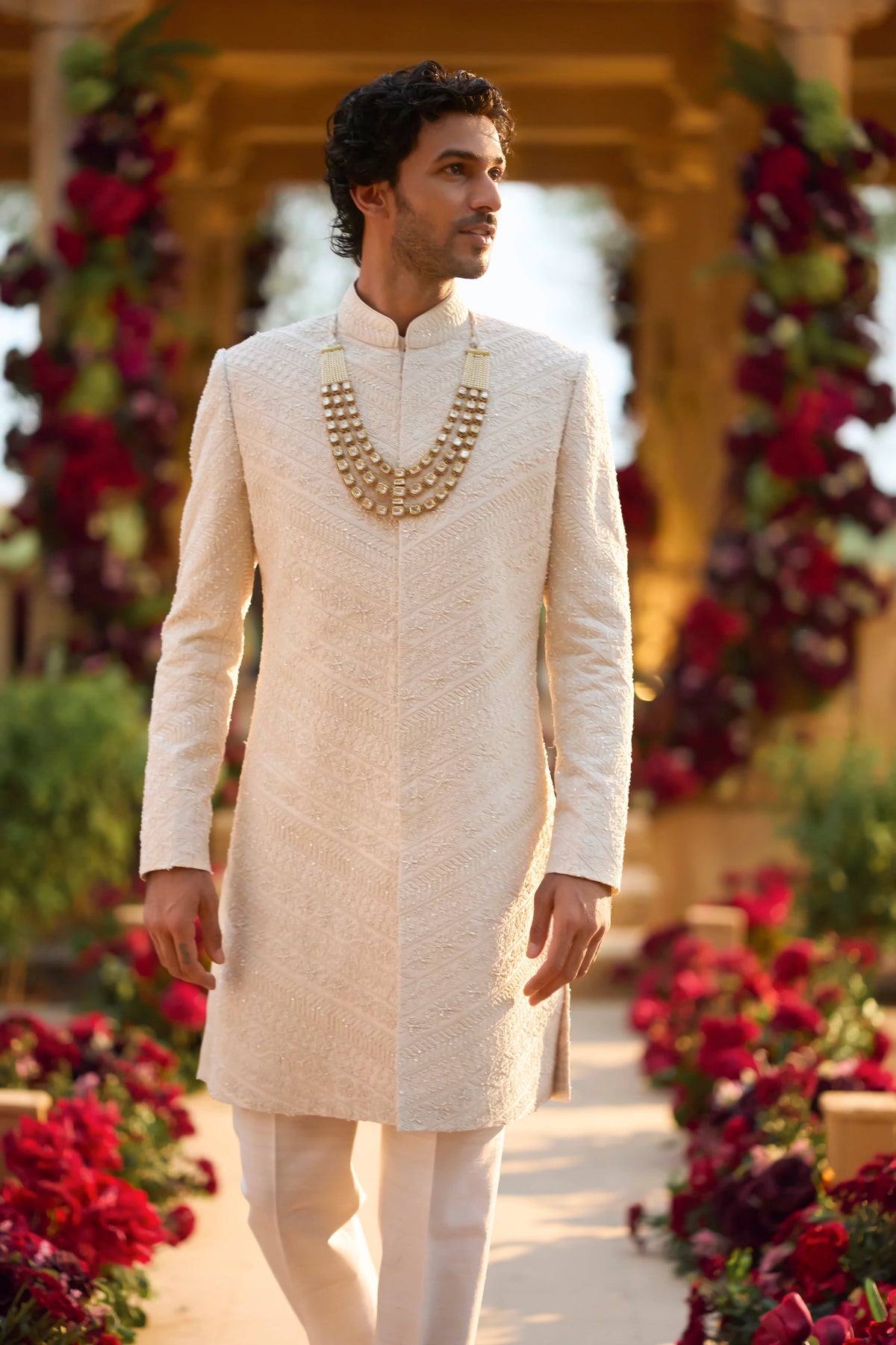 Seema Gujral - Cream Pearl Sherwani Set