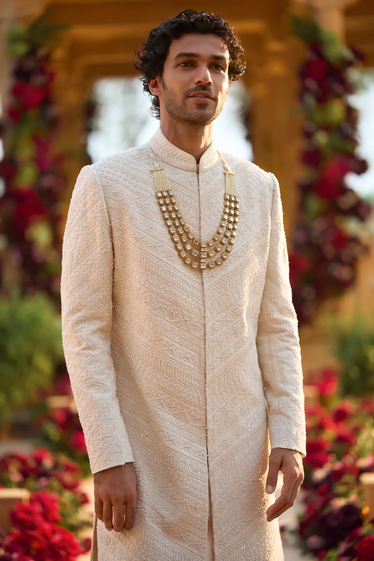 Seema Gujral - Cream Pearl Sherwani Set