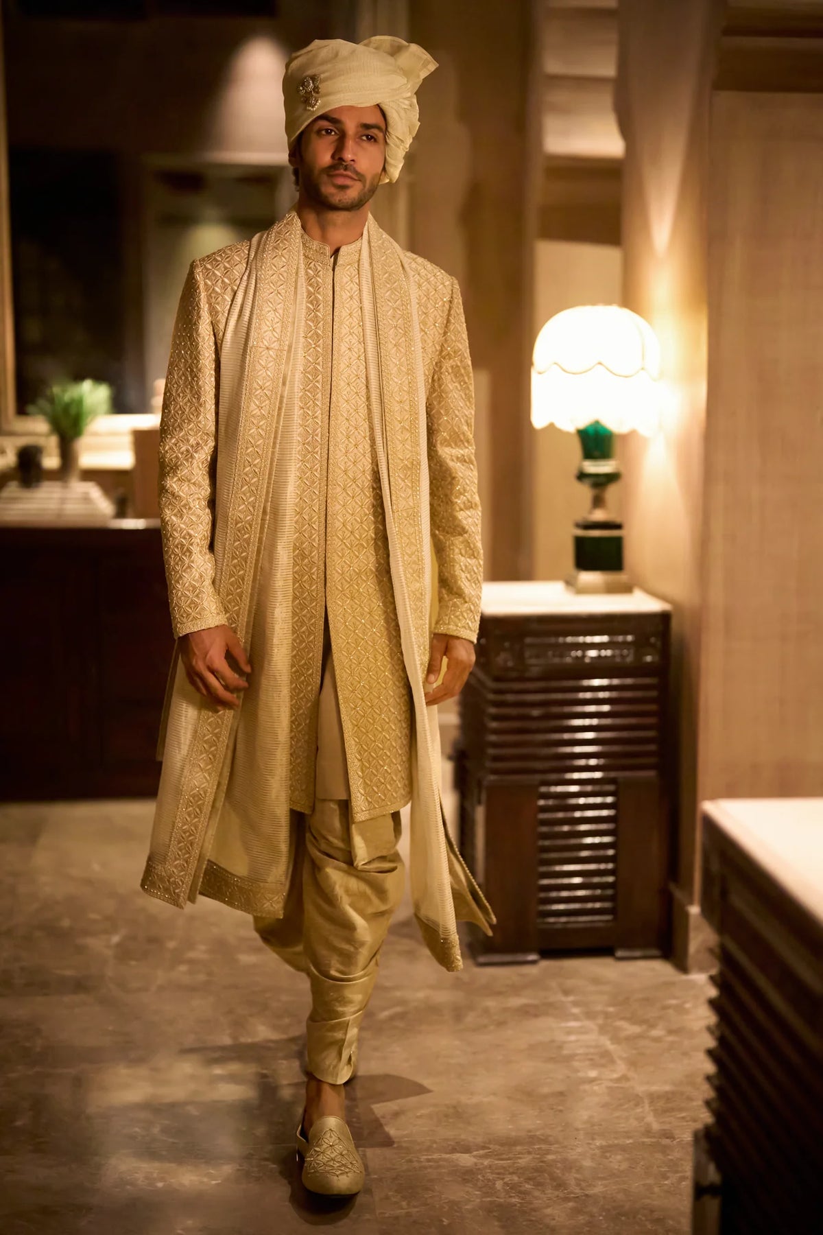 Seema Gujral - Champagne Gold Sherwani Set