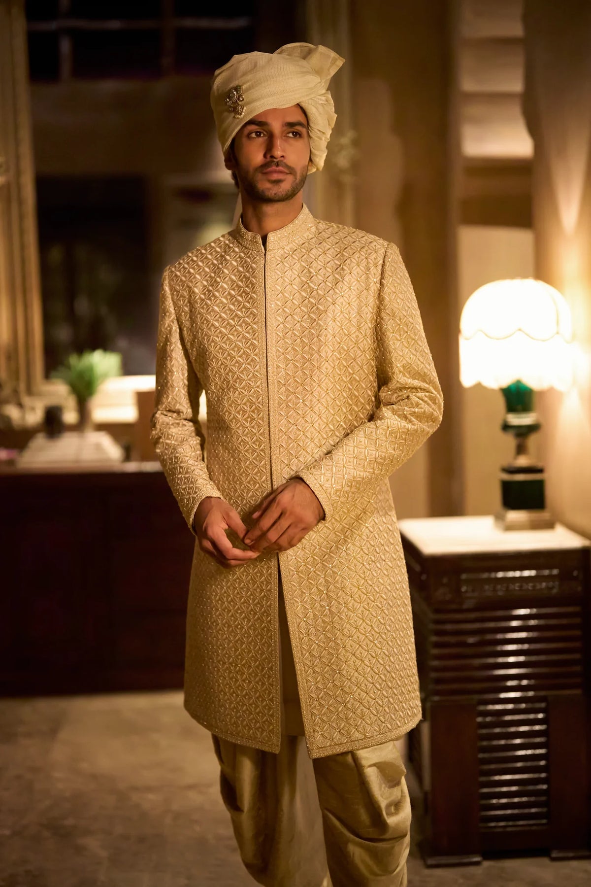Seema Gujral - Champagne Gold Sherwani Set