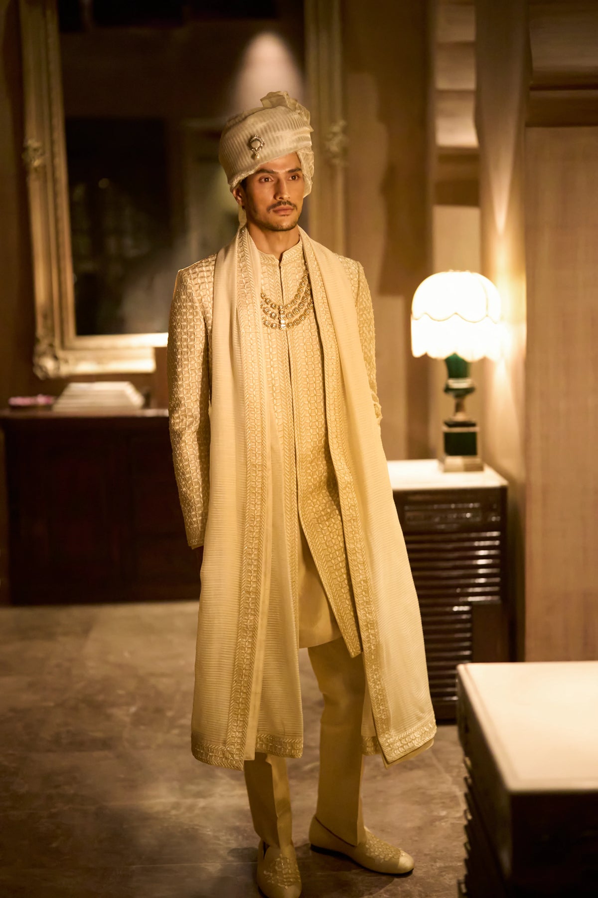 Seema Gujral - Ivory Nude Sherwani Set