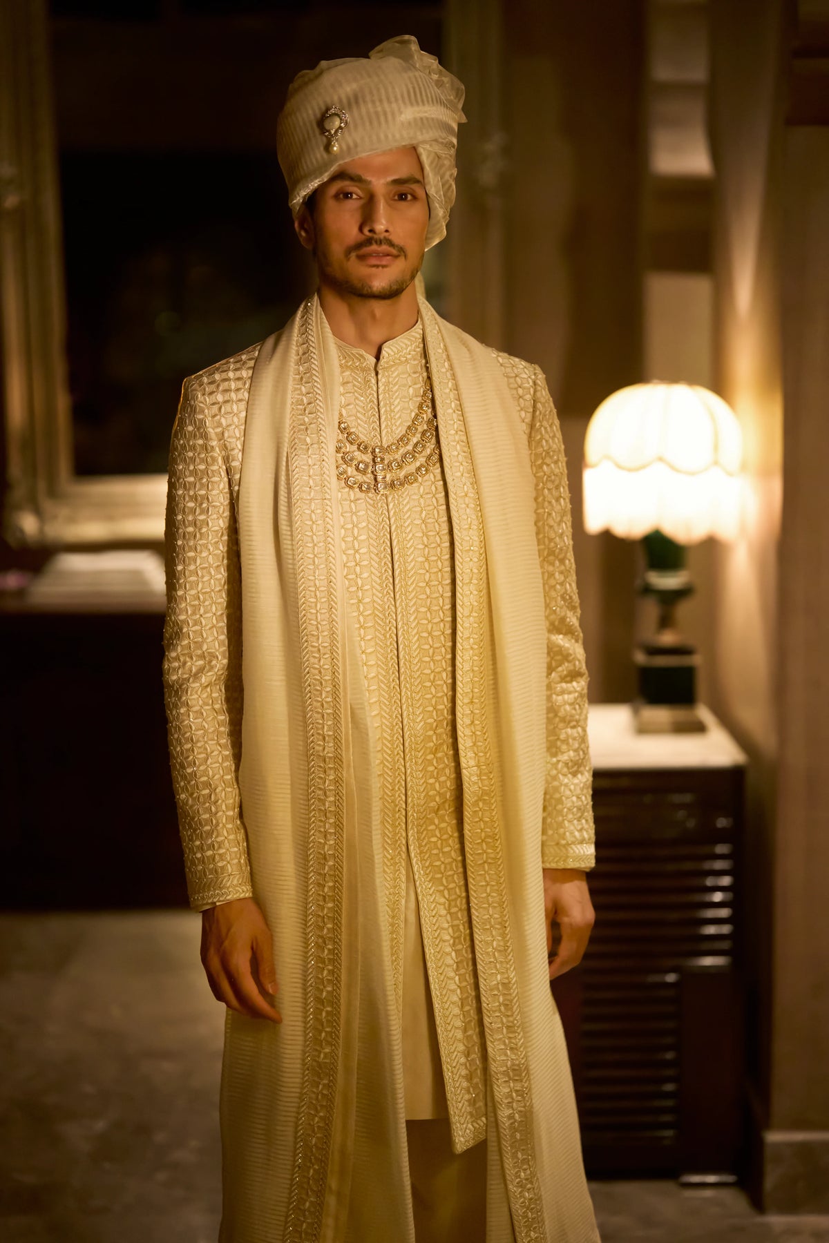 Seema Gujral - Ivory Nude Sherwani Set