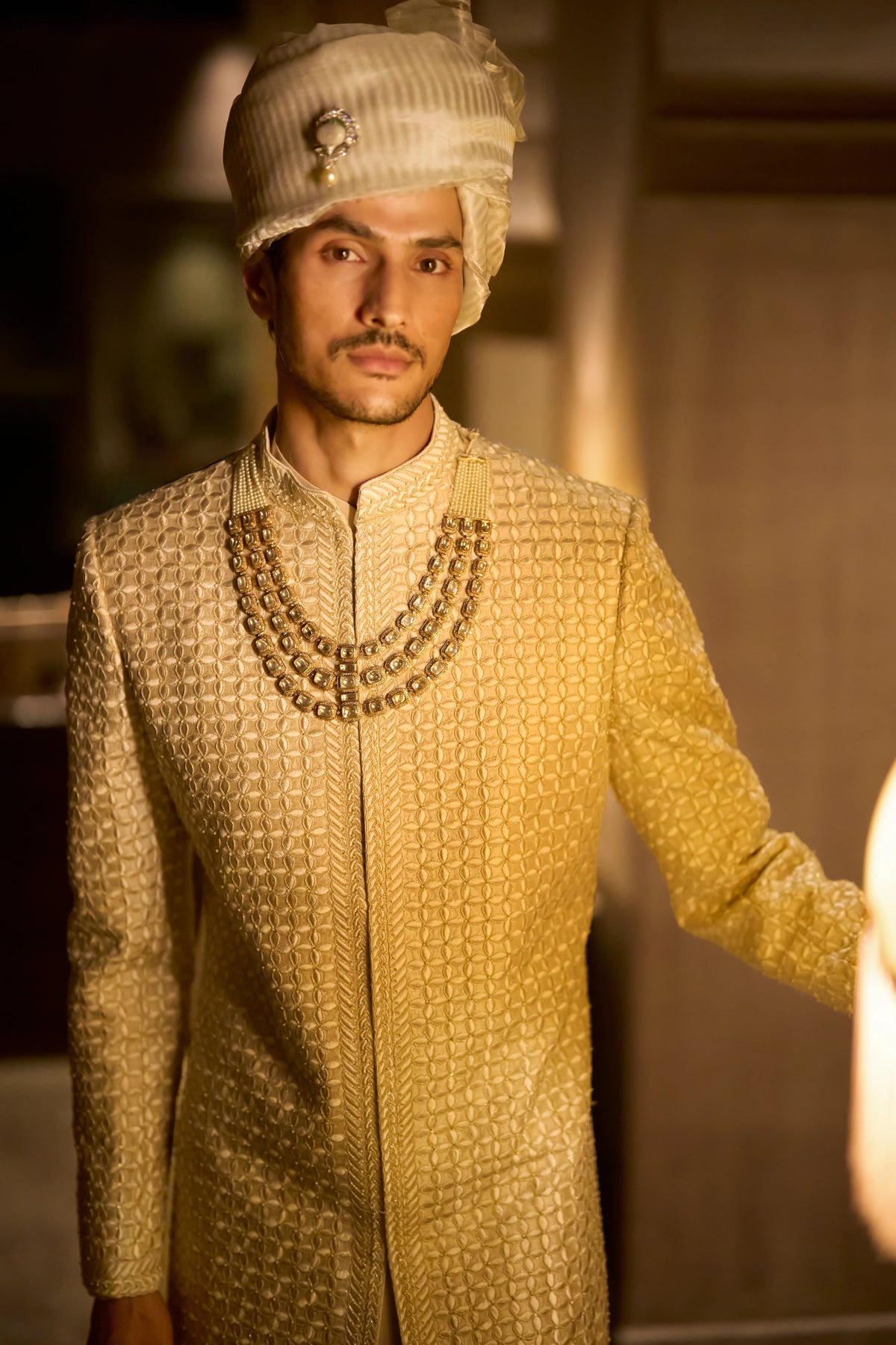 Seema Gujral - Ivory Nude Sherwani Set