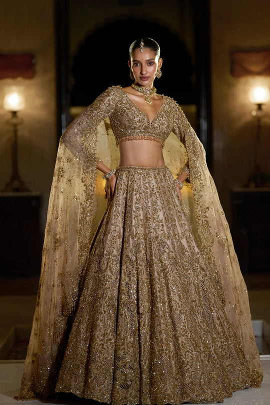 Seema Gujral - Nude Antique Gold Lehenga Set