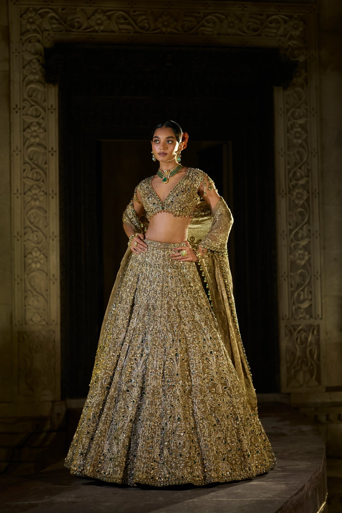Seema Gujral - Antique Emerald Lehenga Set