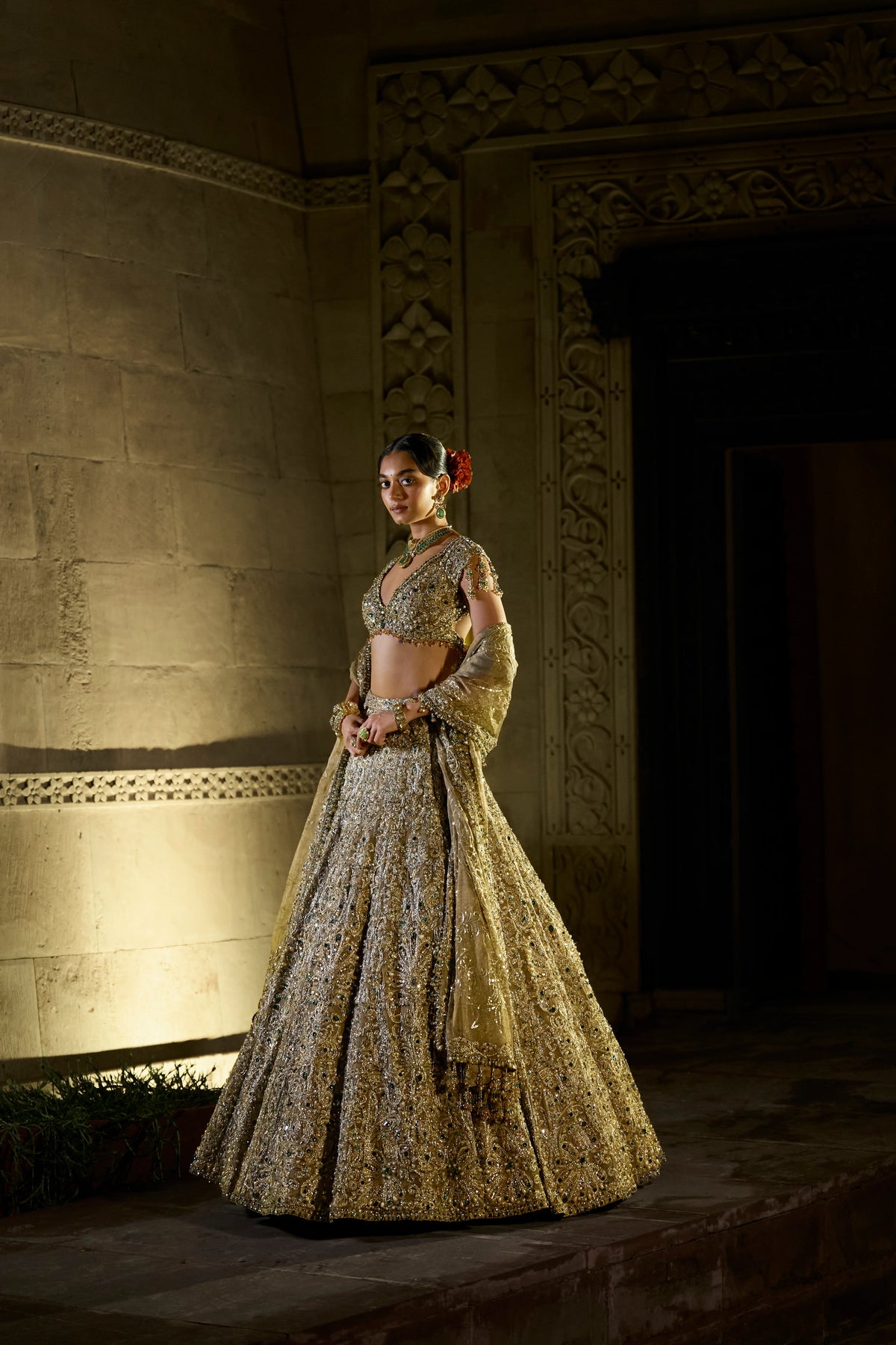 Seema Gujral - Antique Emerald Lehenga Set