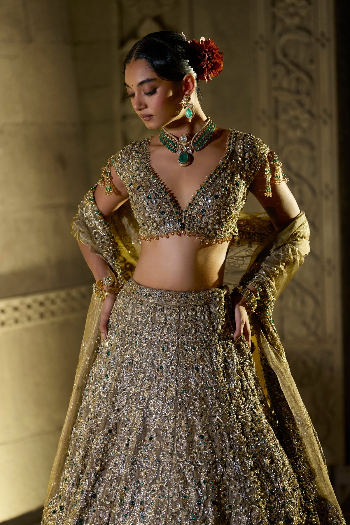 Seema Gujral - Antique Emerald Lehenga Set